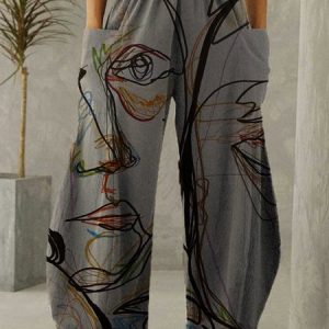 JFN Elastic Waist Abstract Painting Harem Pants, Pants, color:As Picture|size:XXL, JustFashionNow