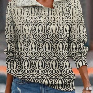 Casual Asymmetrical Ethnic Sweatshirt, Hoodies & Sweatshirts, color:Khaki|size:3XL, Noracora
