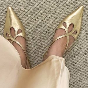 Urban Fashion Hollow Metallic Pointed Back Empty Shoes, Flats, color:Metallic|size:39, Stylewe