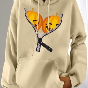 Casual Hoodie Halloween (pumpkin) Hoodie, Hoodies & Sweatshirts, color:Apricot|size:XXL, Noracora