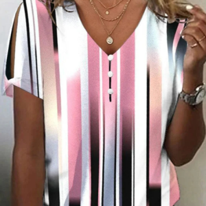 Geometric V Neck Casual Shirt, Shirts & Blouses, color:White|size:XXL, JustFashionNow
