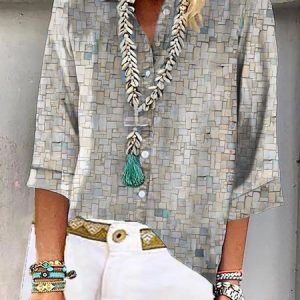 Abstract Cotton Blends Vacation Blouse, Blouses, color:Gray|size:XXL, Noracora