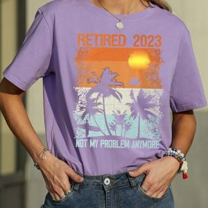 Women's Funny Retired 2023 Not My Problem Anymore Graphic Printing Casual Loose Cotton Crew Neck T-Shirt, color:Purple|size:3XL, Lilicloth.com
