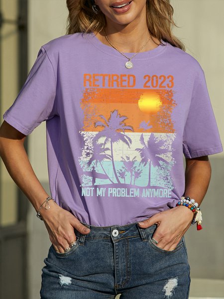 Women's Funny Retired 2023 Not My Problem Anymore Graphic Printing Casual Loose Cotton Crew Neck T-Shirt, color:Purple|size:3XL, Lilicloth.com