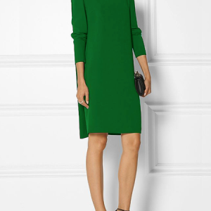High Elasticity Loose Long sleeve H-Line Elegant Boat Neck Dress, Midi Dresses, color:Green|size:XS, Stylewe