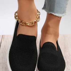 Breathable Slip On Flyknit Sneakers, color:Black|size:43, Lilicloth.com