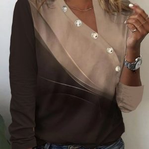 Buckle Abstract Asymmetrical Collar Casual T-Shirt, T-Shirts, color:Brown|size:XXL, JustFashionNow