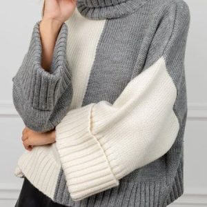 Daily Long sleeve Regular Fit Color Block Urban Sweater, Sweaters, color:Gray|size:XXL, Stylewe