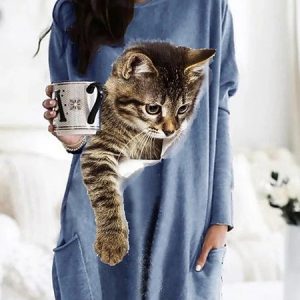 Casual Loose Crew Neck Dress With No, Dresses, color:Blue|size:XXL, JustFashionNow
