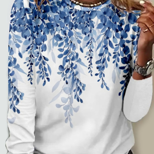 Women's Art Painting Print Crew Neck Casual Shirt, color:Blue|size:4XL, Lilicloth.com