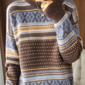 Women Yarn/Wool Yarn Ethnic Long Sleeve Comfy Boho Sweater, Sweaters, color:Brown|size:XXL, Noracora