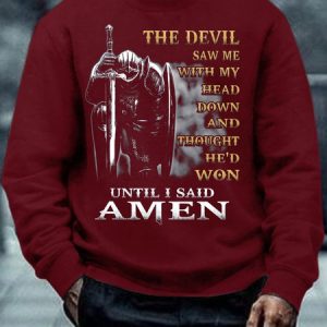 Mens The Devil Saw Me With My Head Down Until I Said Amen Casual Sweatshirt, color:Red|size:3XL, Lilicloth.com