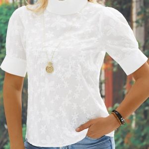Women's Cotton Linen Lace Lapel Button Down Short Sleeve Shirt, Shirts & Blouses, color:Gray|size:XXL, JustFashionNow
