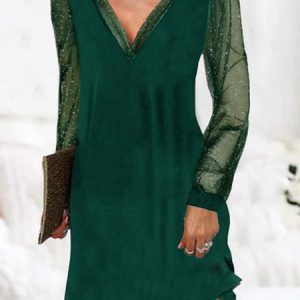 Sexy Plain V Neck Mesh Knitting Dress, Midi Dresses, Roselinlin - Online Catalog
