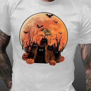 Men's Halloween Crew Neck Casual Animal T-shirt, color:White|size:3XL, Lilicloth.com