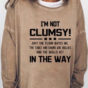 Women's I'm Not Clumsy Sarcastic Letters Casual Sweatshirt, color:Light Brown|size:3XL, Lilicloth.com