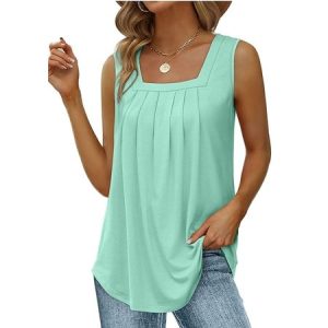 Square Neck Simple Tank Top, Tanks & Camis, color:Aqua|size:XXL, JustFashionNow