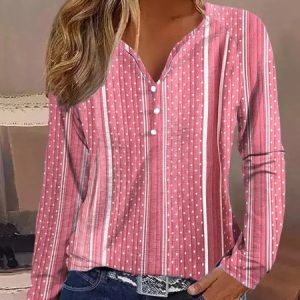 Casual Geometric V Neck Loose T-Shirt, T-Shirts, color:Pink|size:4X, JustFashionNow