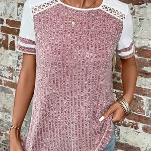 Plain Crew Neck Casual Loose T-Shirt, T-Shirts, color:Red|size:XXL, JustFashionNow