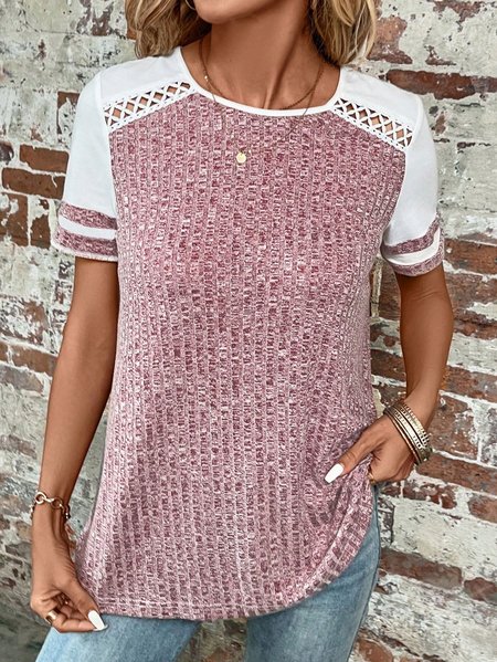 Plain Crew Neck Casual Loose T-Shirt, T-Shirts, color:Red|size:XXL, JustFashionNow