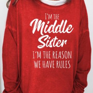 Women's Funny Middle Sister Casual Sweatshirt, color:Red|size:3XL, Lilicloth.com