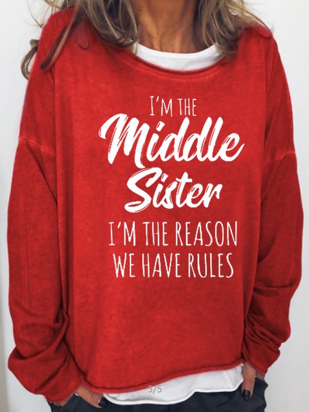 Women's Funny Middle Sister Casual Sweatshirt, color:Red|size:3XL, Lilicloth.com