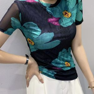 Short sleeve Regular Fit Elegant Crew Neck T-Shirt, Tees, color:Blue|size:XXL, Stylewe