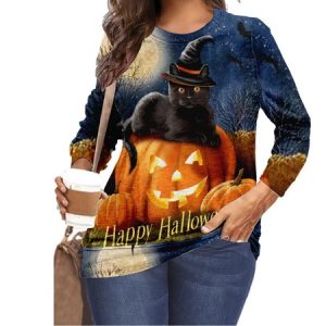 Casual Crew Neck Halloween Sweatshirt, Hoodies & Sweatshirts, color:Blue|size:M, Noracora
