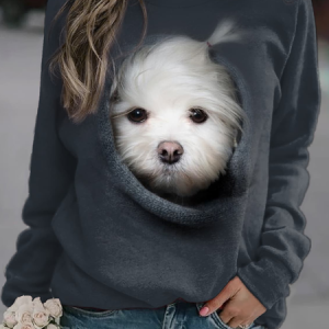 Dog Animal Regular Fit Cotton-Blend Casual Crew Neck Top, Shirts & Blouses, color:Gray|size:XXL, JustFashionNow