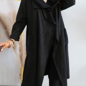 Plain Suede Urban Other Coat, Trench Coats, color:Black|size:XXL, JustFashionNow