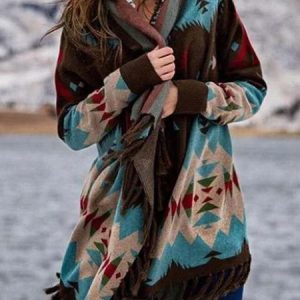 Women Yarn/Wool Yarn Ethnic Long Sleeve Comfy Boho Cardigan, Cardigans, color:Purplish blue|size:4XL, Noracora
