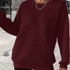 Crew Neck Loose Casual Sweatshirt, Sweatshirts & Hoodies, color:Red|size:XXL, JustFashionNow