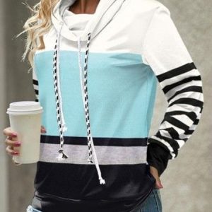 Casual Hoodie Striped Hoodie, Hoodies & Sweatshirts, color:Blue|size:XXL, Noracora