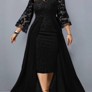 Casual Plain Party Dress With No, DRESSES, color:Black|size:6XL, Noracora