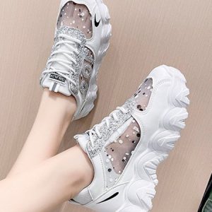 Personality Mesh Glitter Stitching Platform Daddy Shoes, Sneakers, color:White|size:40, JustFashionNow