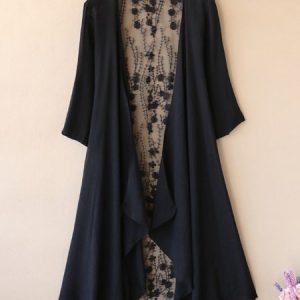 Lace Plain Casual Kimono, Cardigans, color:Black|size:3XL, JustFashionNow