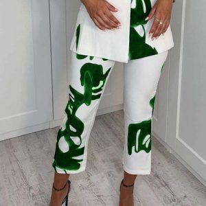 Daily Elegant Regular Fit Abstract Pants, Pants, color:Green|size:XXL, Stylewe