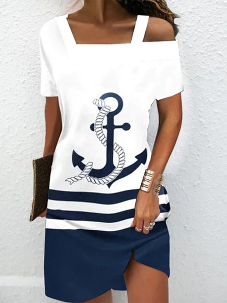 Casual Asymmetrical Loose Short Sleeve Dress, Dresses, color:White|size:XXL, JustFashionNow