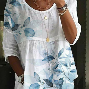 Loose Crew Neck Floral Casual Blouse, Shirts & Blouses, color:White|size:XXL, JustFashionNow