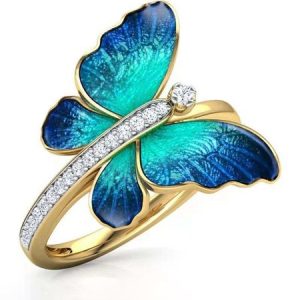 Rhinestone Butterfly Ring, color:Golden|size:11, Lilicloth.com