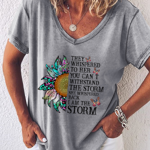 Women's They Whispered To Her You Cannot Withstand The Storm Loose Simple Butterfly V Neck T-Shirt, T-shirts, Lilicloth.com