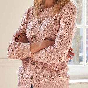 Women Yarn/Wool Yarn Plain Long Sleeve Comfy Casual Buckle Cardigan, Cardigans, color:Pink|size:XXL, Noracora