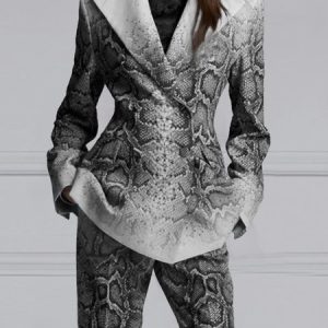 Urban Snakeskin Shawl Collar Regular Fit Blazer, Blazers, color:Gray|size:XXL, Stylewe