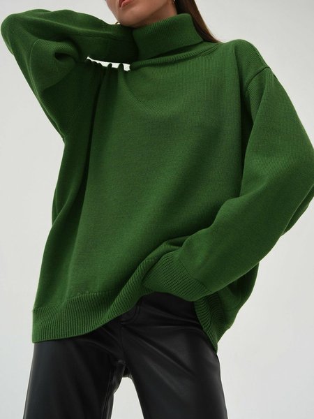 Casual Plain Crew Neck Regular Fit Sweater, Sweaters, color:darkgreen|size:One-size, JustFashionNow