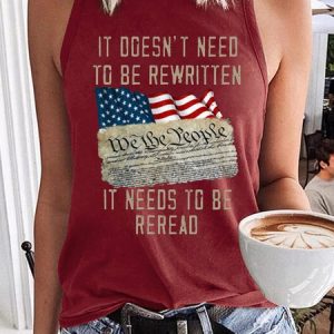 Women's It Doesn't Need To Be Rewritten It Needs To Be Reread We The People Print Crew Neck Tree Casual Tank Top, Tank Tops, Lilicloth.com