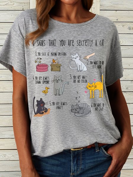 Women's Six signs that you are secretly a cat crazy cat lady Letters Casual T-Shirt, T-shirts, Lilicloth.com