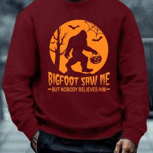 Mens Halloween Bigfoot Bigfoot Saw Me But Nobody Believes Him Letters Sweatshirt, color:Red|size:3XL, Lilicloth.com