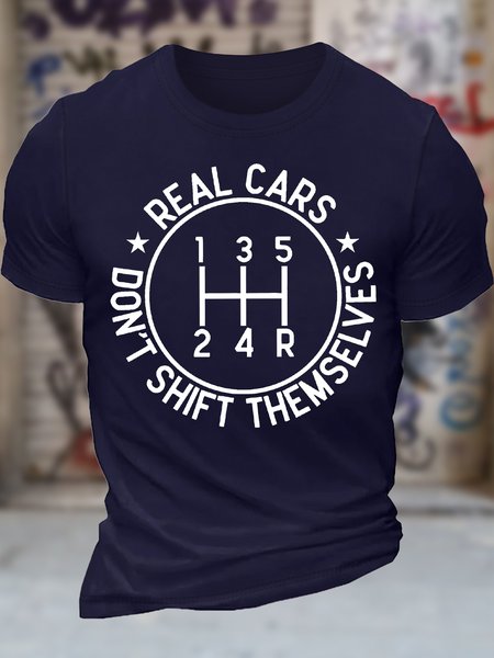 Men's Real Cars Don'T Shift Themselves Funny Graphic Printing Cotton Casual Text Letters T-Shirt, T-shirts, Lilicloth.com - Image 2