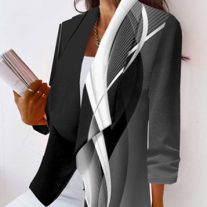 Casual Shawl Collar Loose Abstract Blazer, Blazers, color:Black-white|size:5XL, JustFashionNow