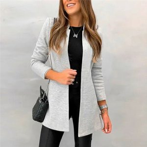 Stand Collar Plain Long Sleeve Casual Blazer, Blazers, color:white-gray|size:XL, JustFashionNow